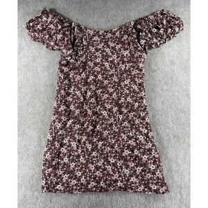 Altar'd State Smocked Boho Mini Dress‎ Brown Floral Cottagecore Puff Sleeve S
